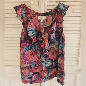 Moulinette Soeurs Anthropologie Top 100% Silk Floral Size 2 Tank Spring Ruffle